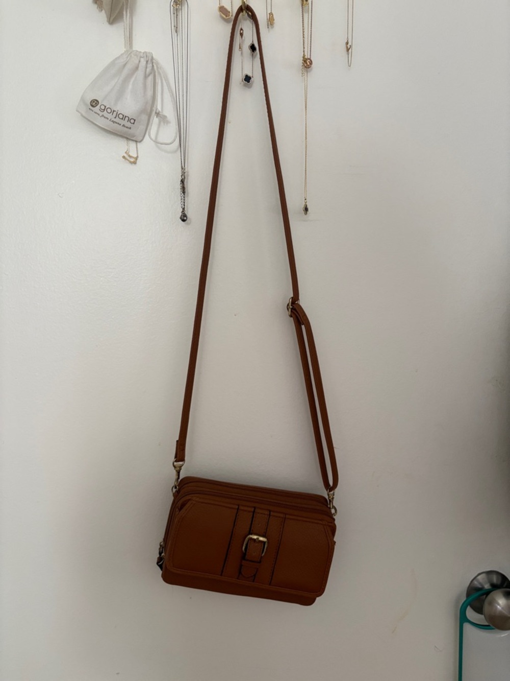 Brown Leather Crossbody Bag with Buckle Detail